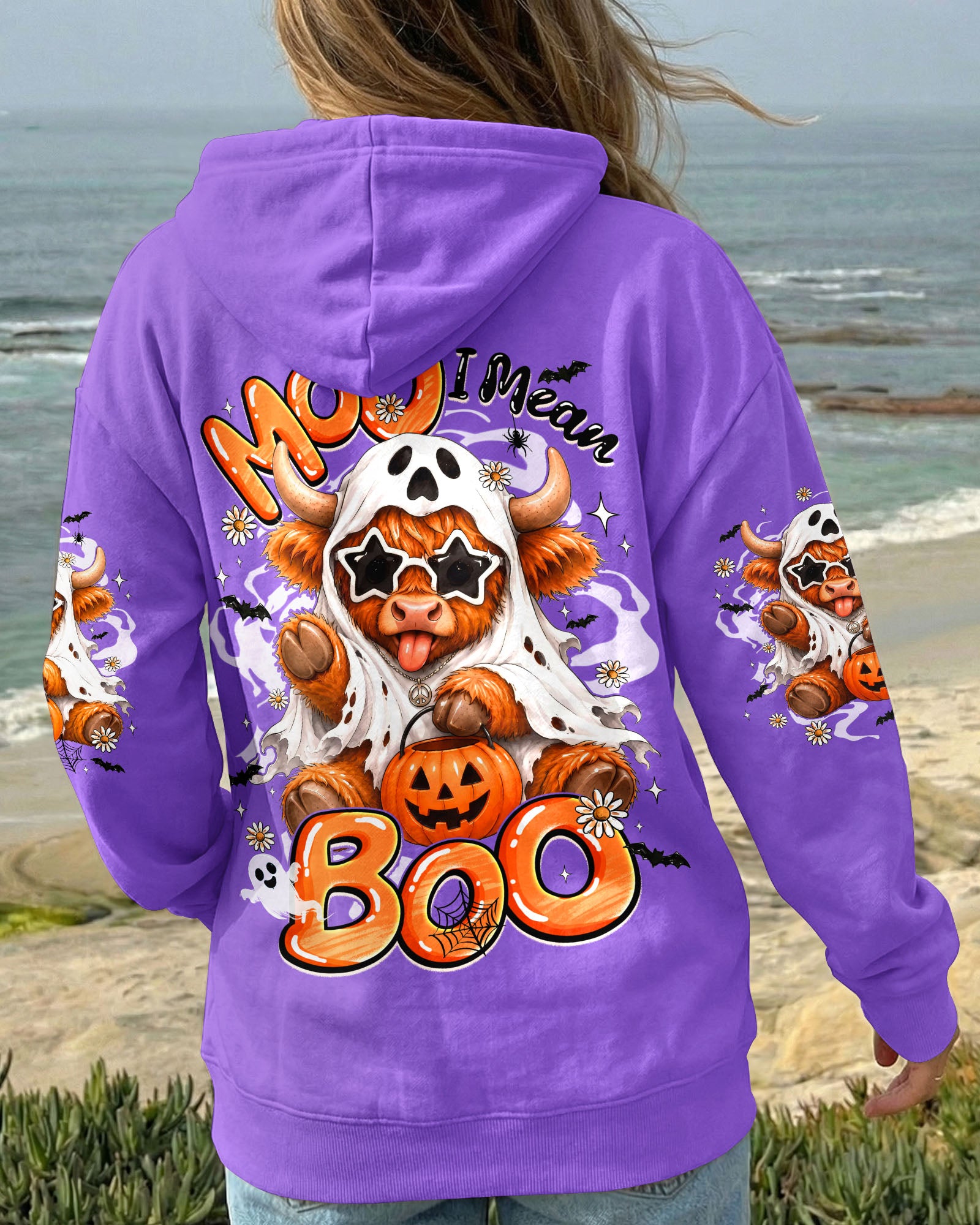 BOO I MEAN MOO HALLOWEEN HIGHLAND COW ALL OVER PRINT - TYQY1707262