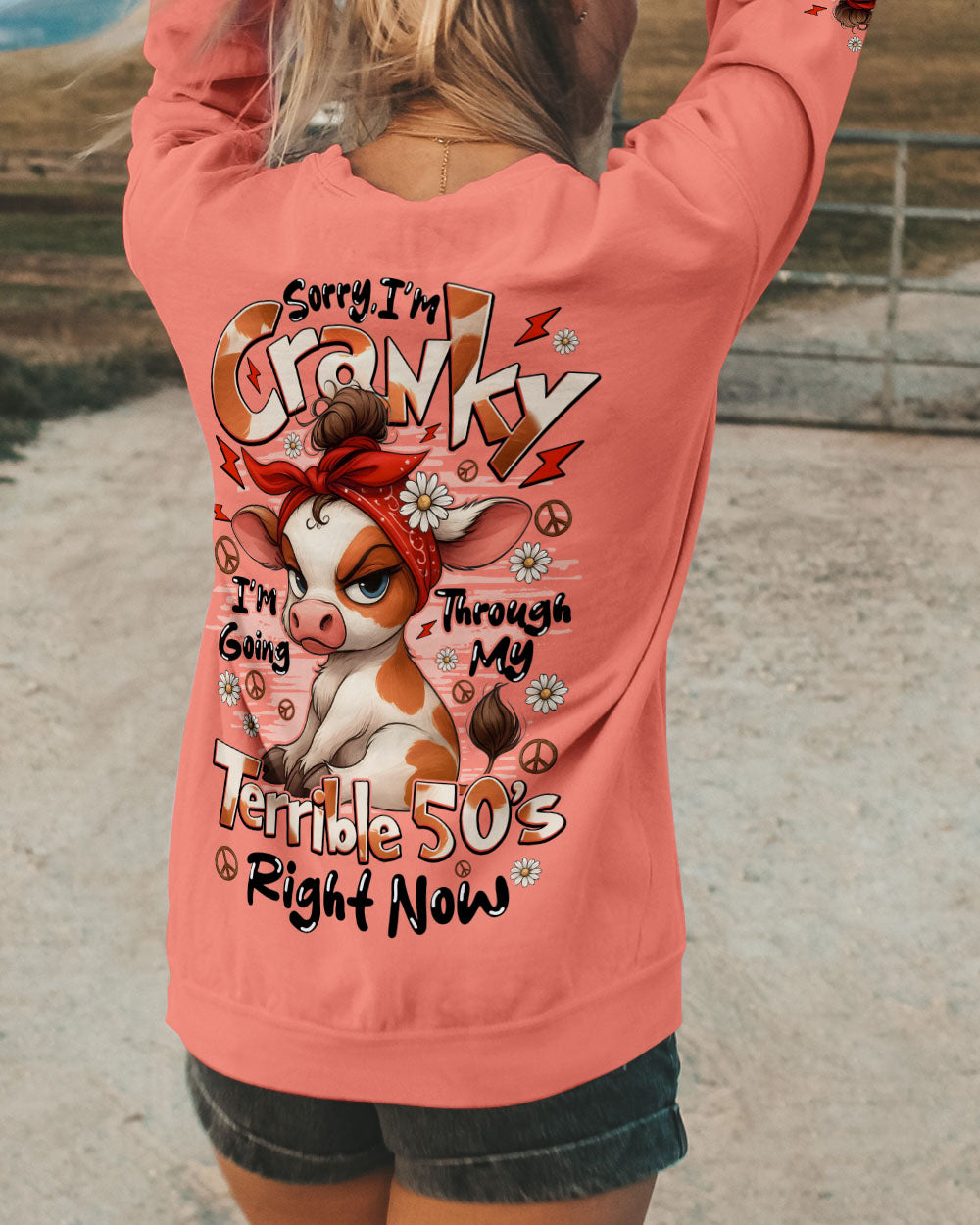 SORRY I'M CRANKY 50'S COW ALL OVER PRINT - TYQY1709251