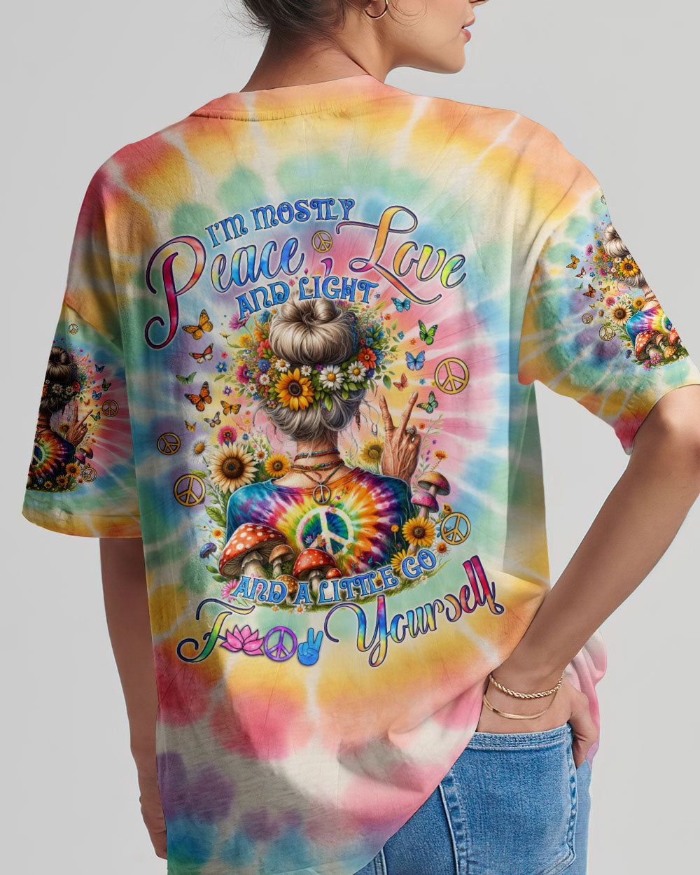 PEACE LOVE AND LIGHT TIE DYE ALL OVER PRINT - TYQY1803244