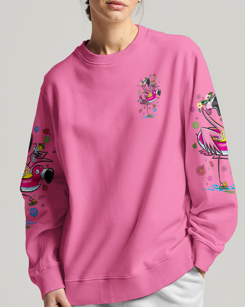 DON'T WORRY BE HAPPY IT'S WINE O'CLOCK SOMEWHERE FLAMINGO ALL OVER PRINT - TYQY1806245