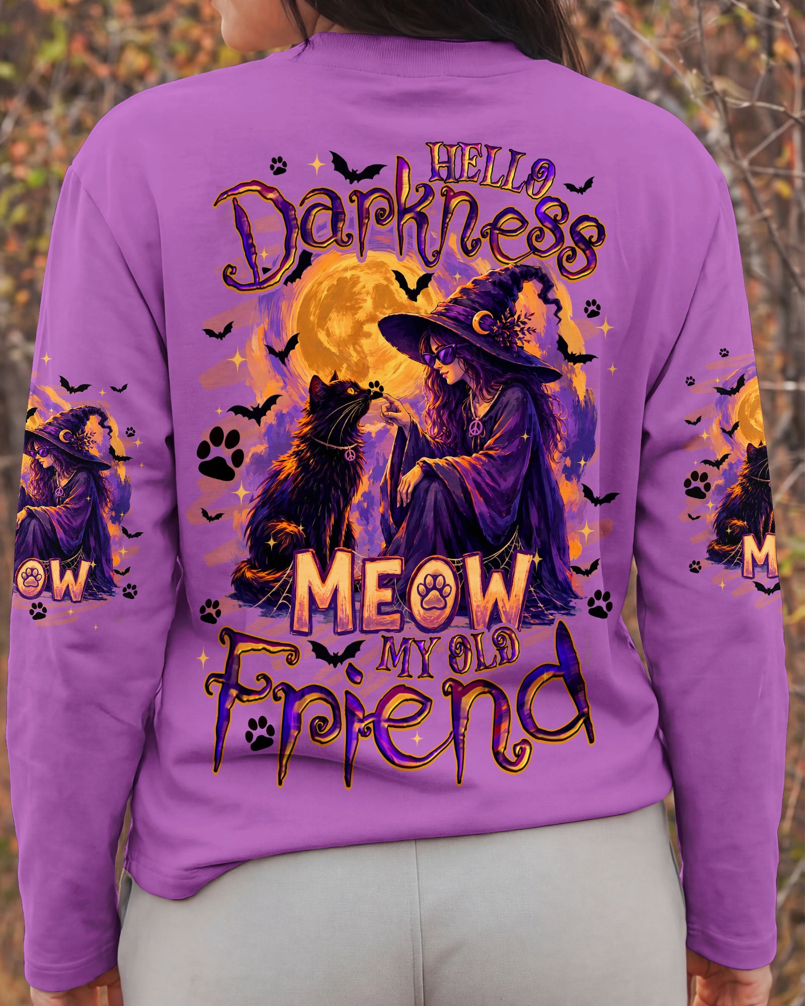 HELLO DARKNESS MY OLD FRIEND HALLOWEEN WITCH  CAT ALL OVER PRINT - TYQY2107261