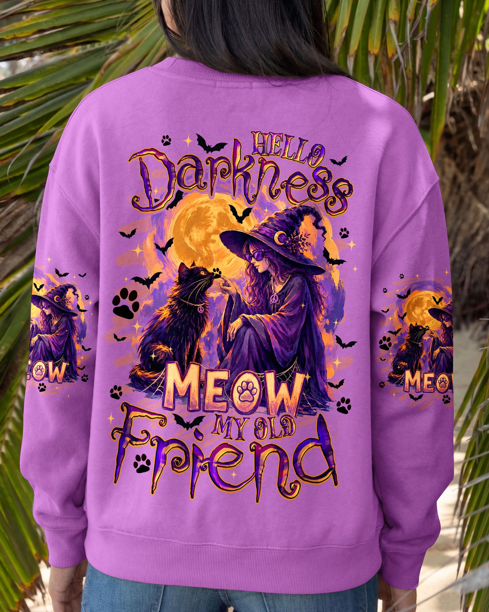 HELLO DARKNESS MY OLD FRIEND HALLOWEEN WITCH  CAT ALL OVER PRINT - TYQY2107261