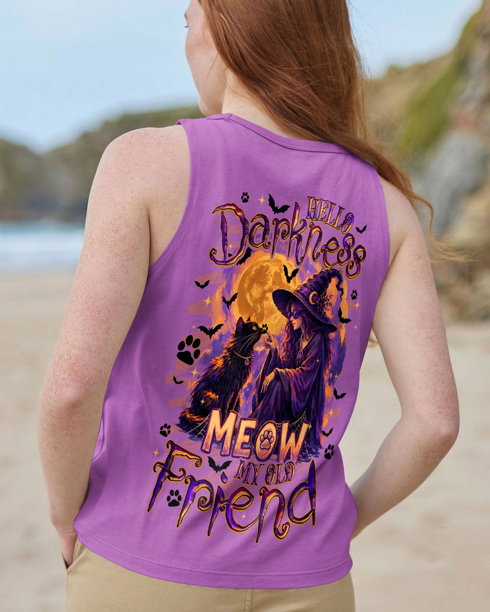 HELLO DARKNESS MY OLD FRIEND HALLOWEEN WITCH  CAT ALL OVER PRINT - TYQY2107261