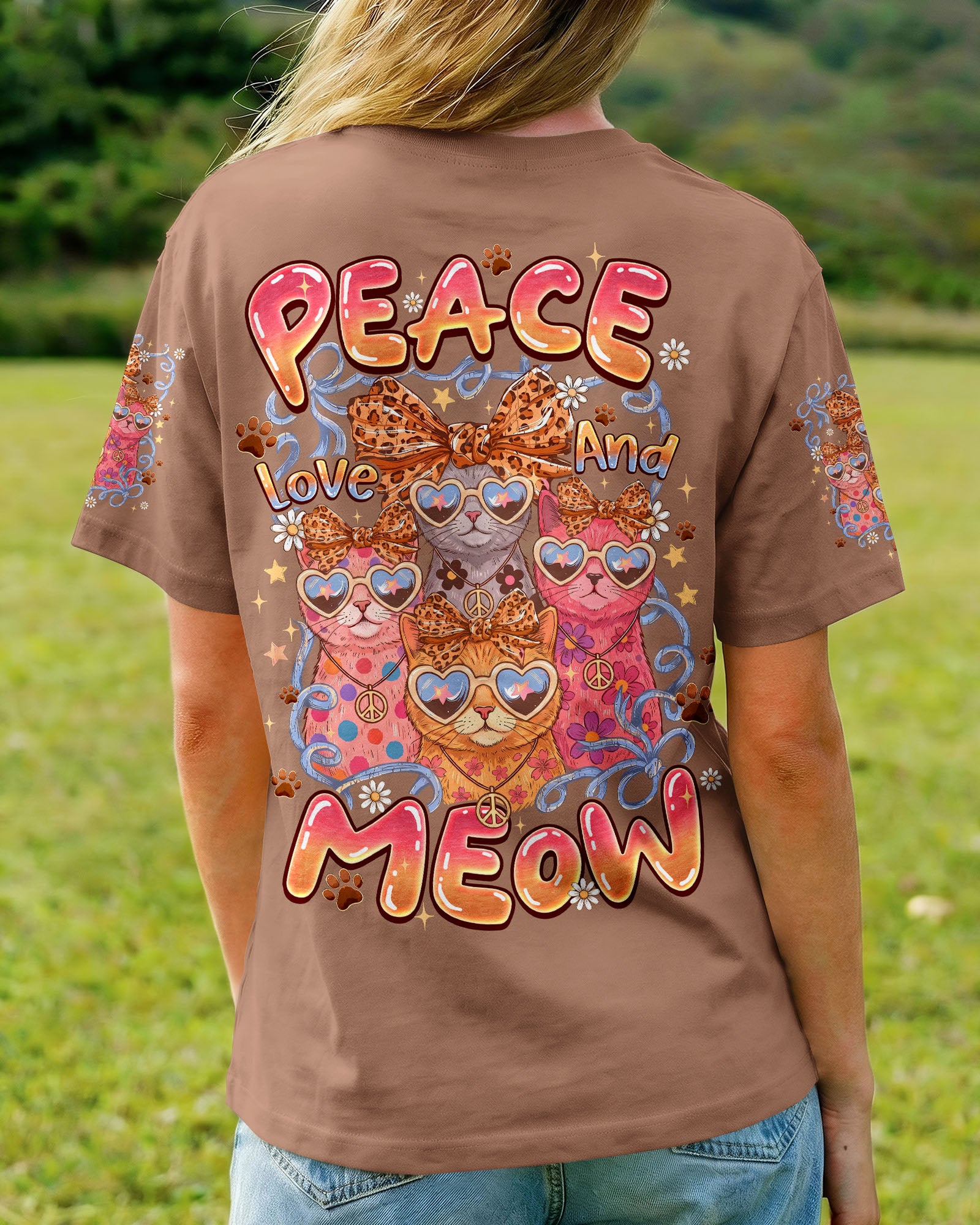PEACE LOVE AND MEOW CAT ALL OVER PRINT - TYQY2407261
