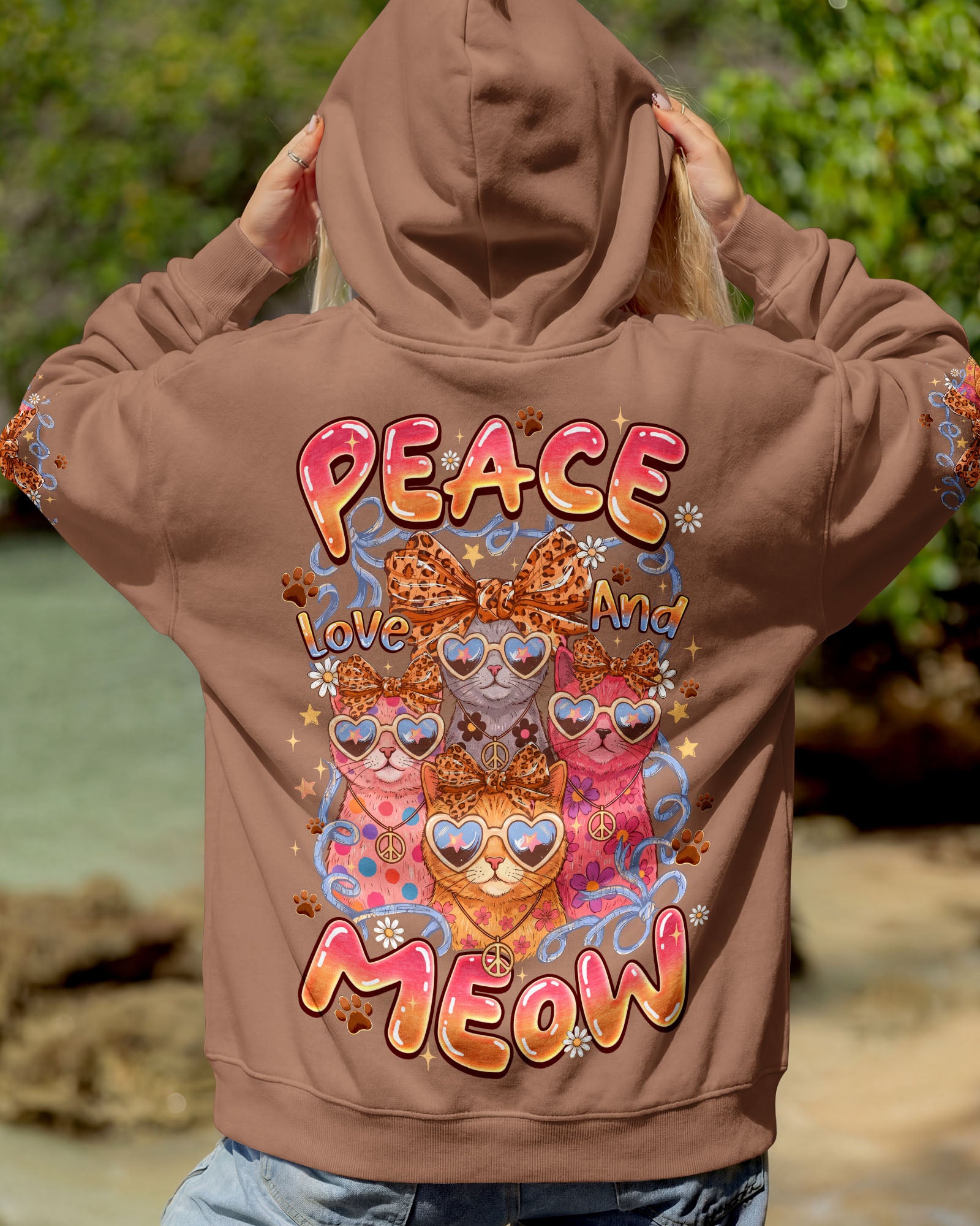 PEACE LOVE AND MEOW CAT ALL OVER PRINT - TYQY2407261