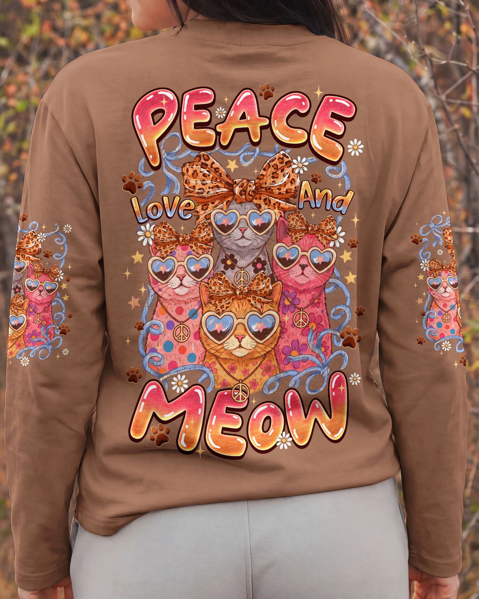 PEACE LOVE AND MEOW CAT ALL OVER PRINT - TYQY2407261