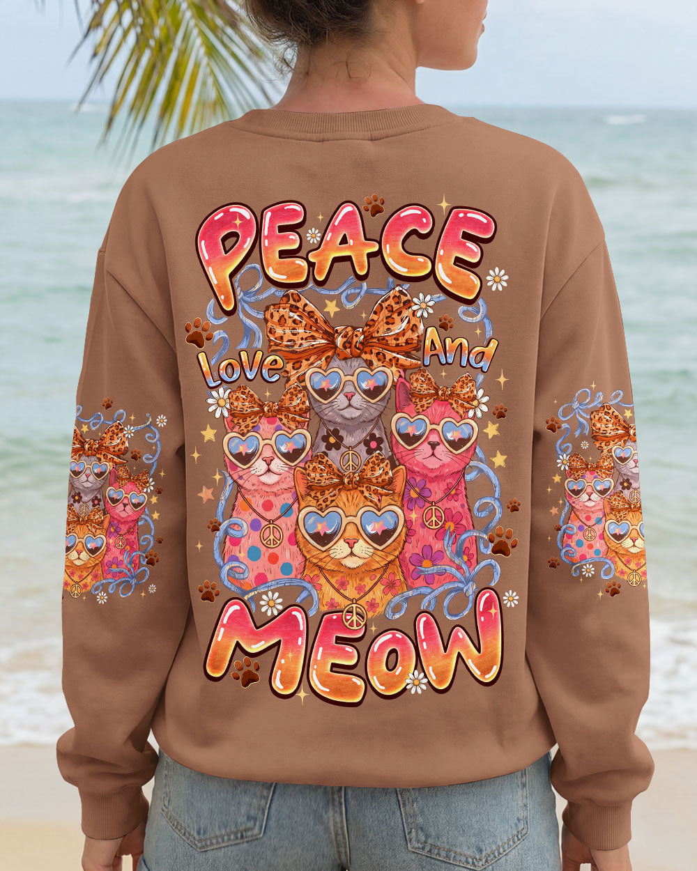 PEACE LOVE AND MEOW CAT ALL OVER PRINT - TYQY2407261