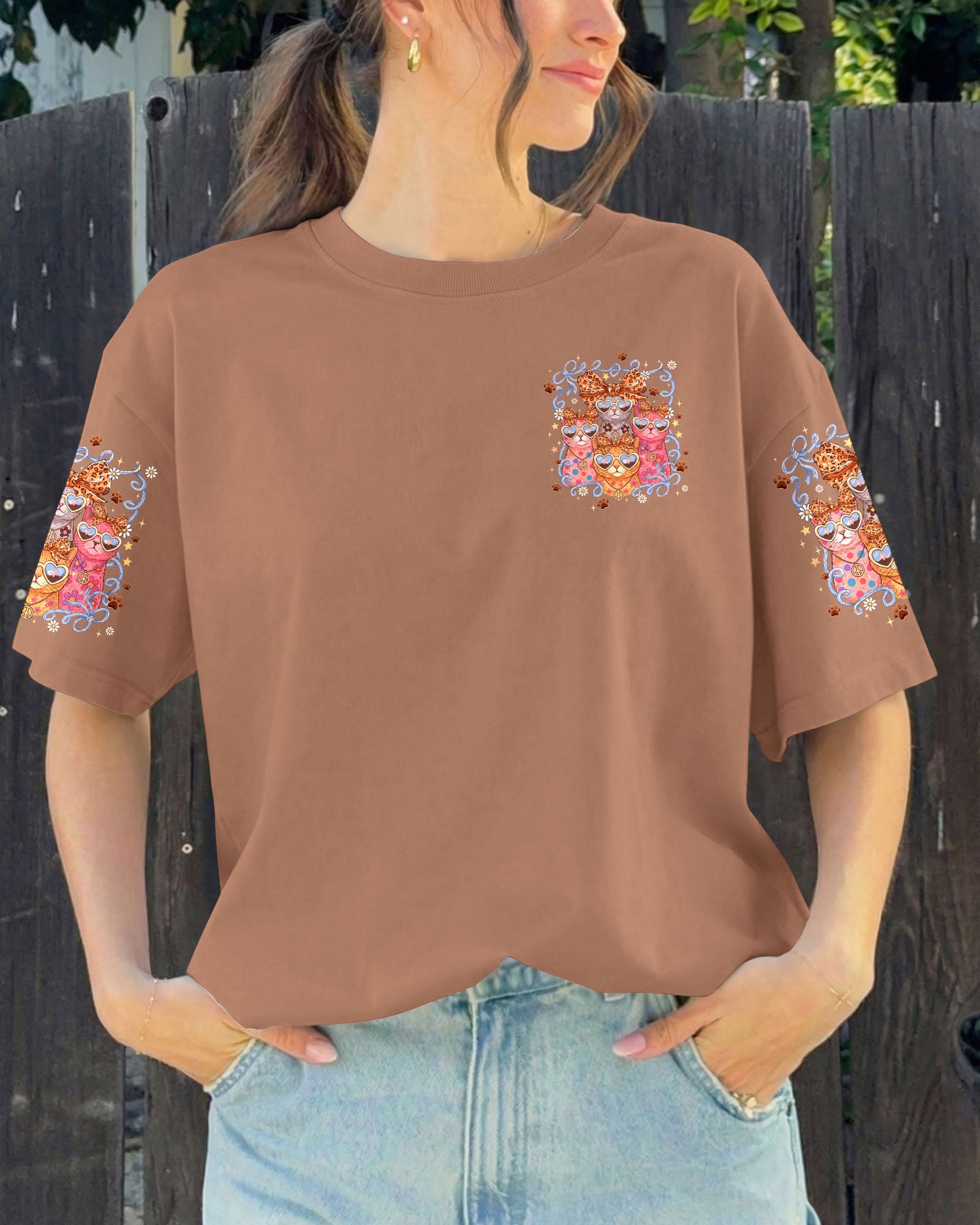 PEACE LOVE AND MEOW CAT ALL OVER PRINT - TYQY2407261