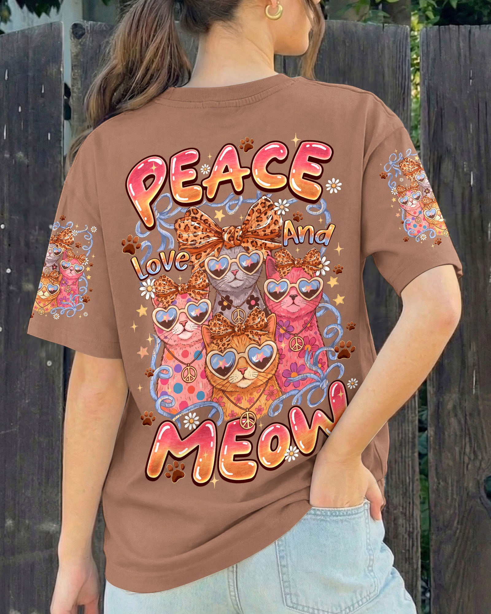 PEACE LOVE AND MEOW CAT ALL OVER PRINT - TYQY2407261