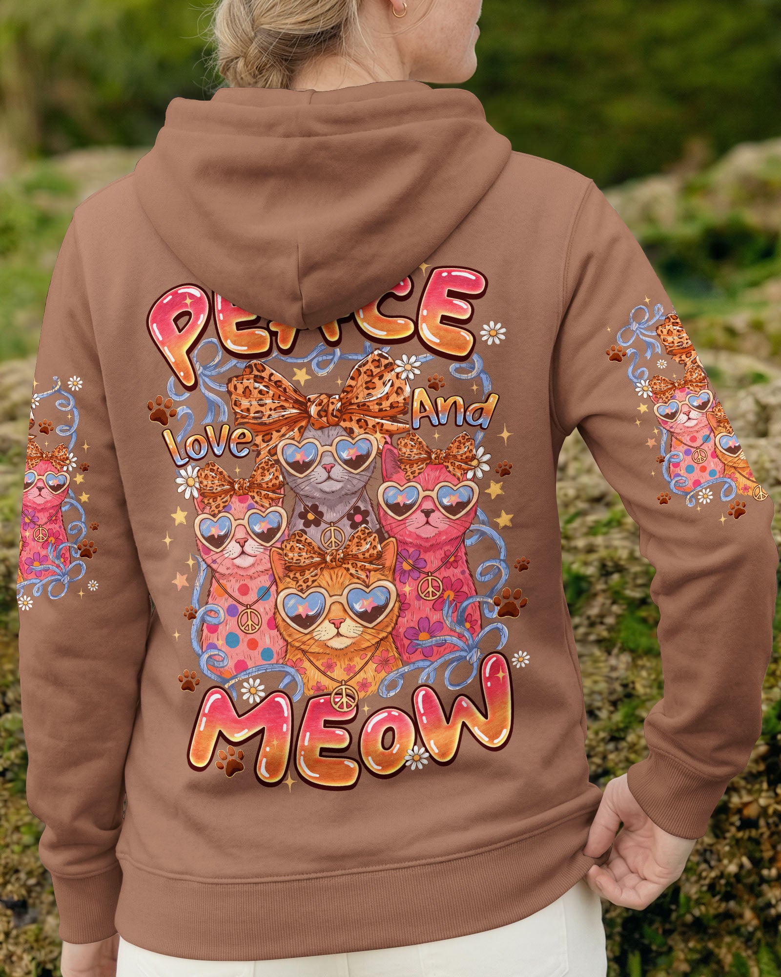 PEACE LOVE AND MEOW CAT ALL OVER PRINT - TYQY2407261