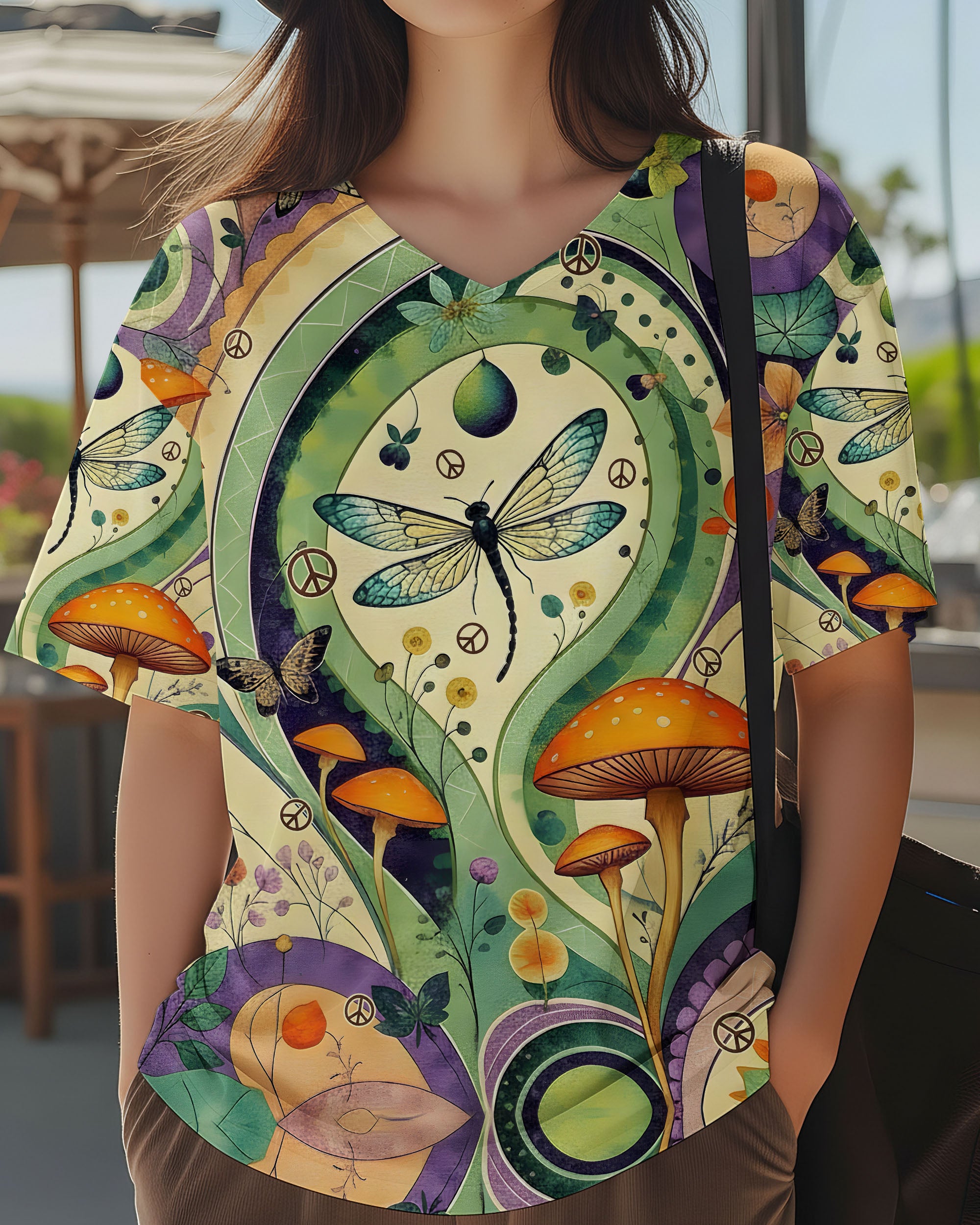 MUSHROOMS DRAGONFLIES ALL OVER PRINT - TYQY2611252
