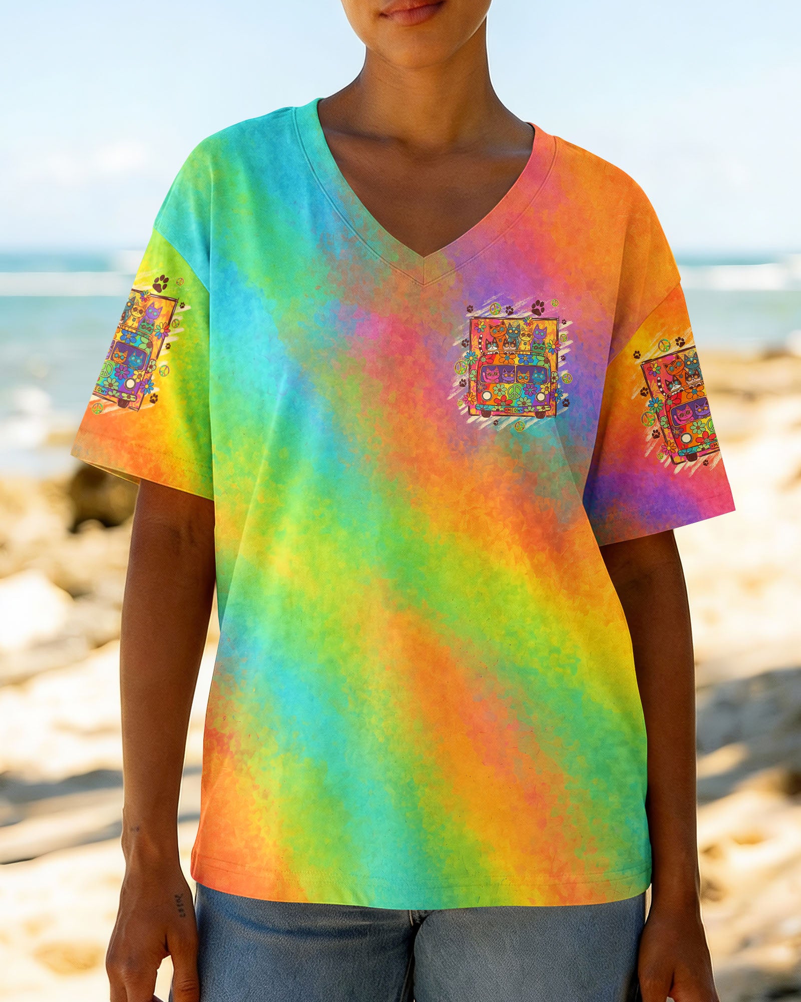 PEACE LOVE AND MEOW CATS ALL OVER PRINT - TYQY2707261