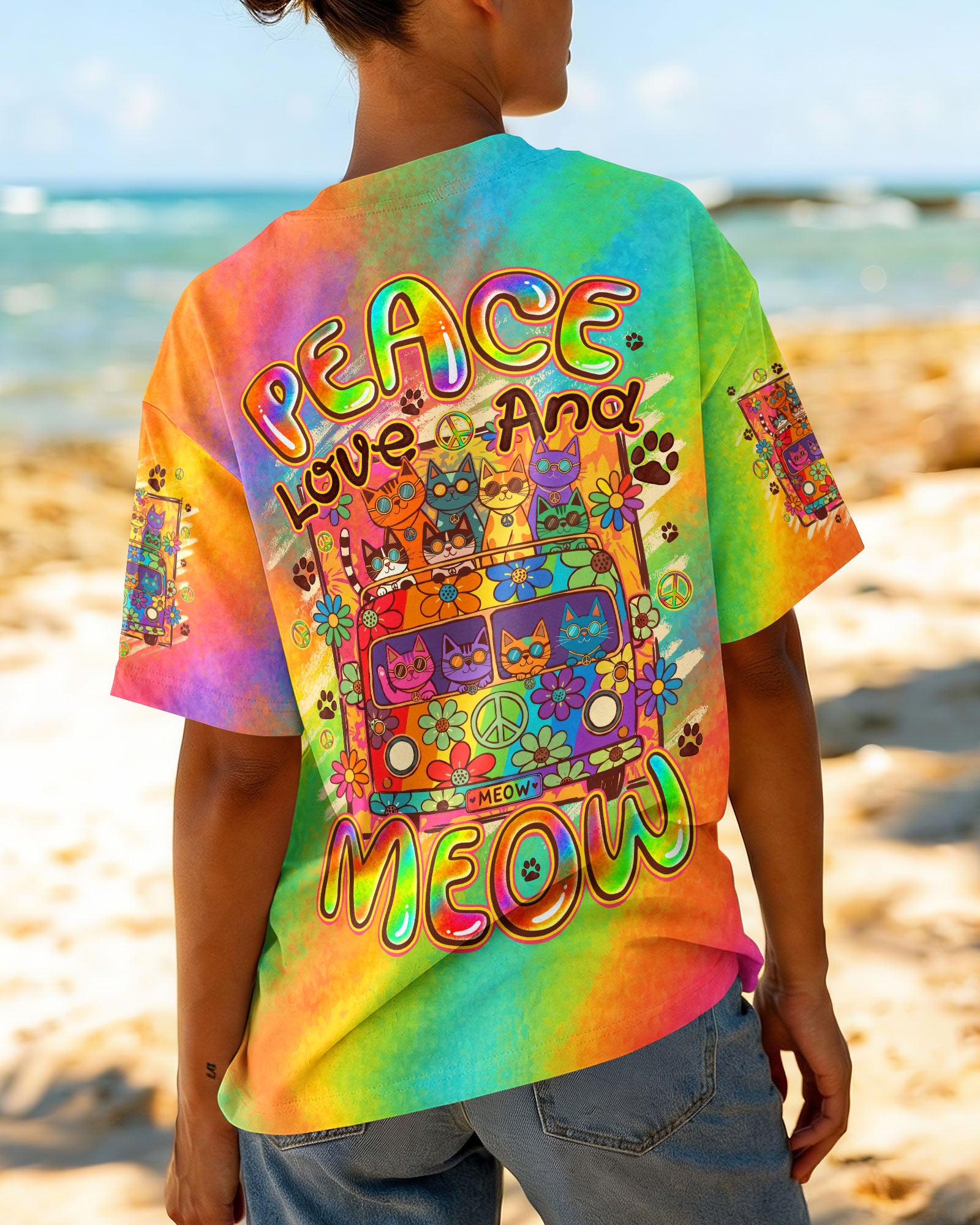 PEACE LOVE AND MEOW CATS ALL OVER PRINT - TYQY2707261
