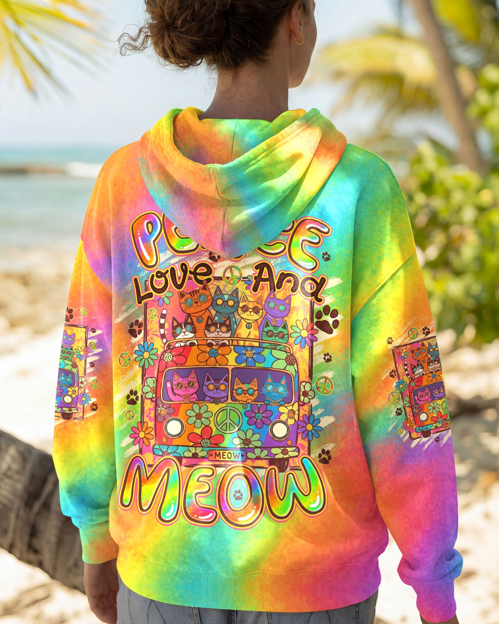 PEACE LOVE AND MEOW CATS ALL OVER PRINT - TYQY2707261
