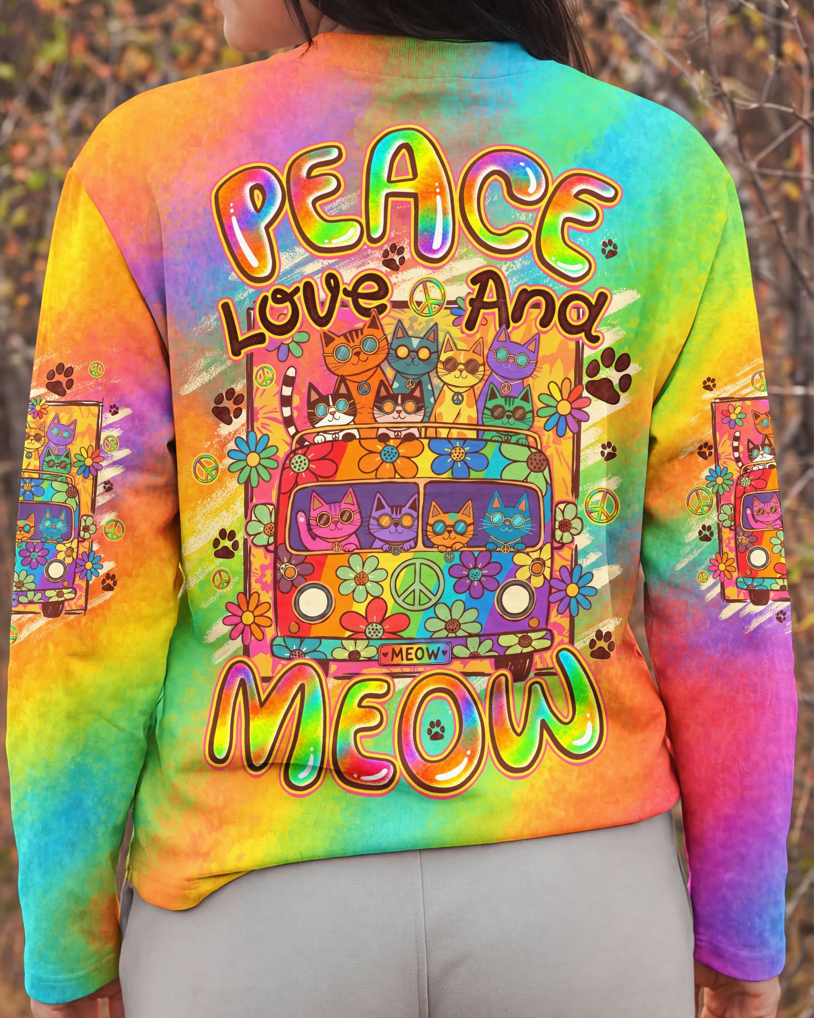 PEACE LOVE AND MEOW CATS ALL OVER PRINT - TYQY2707261