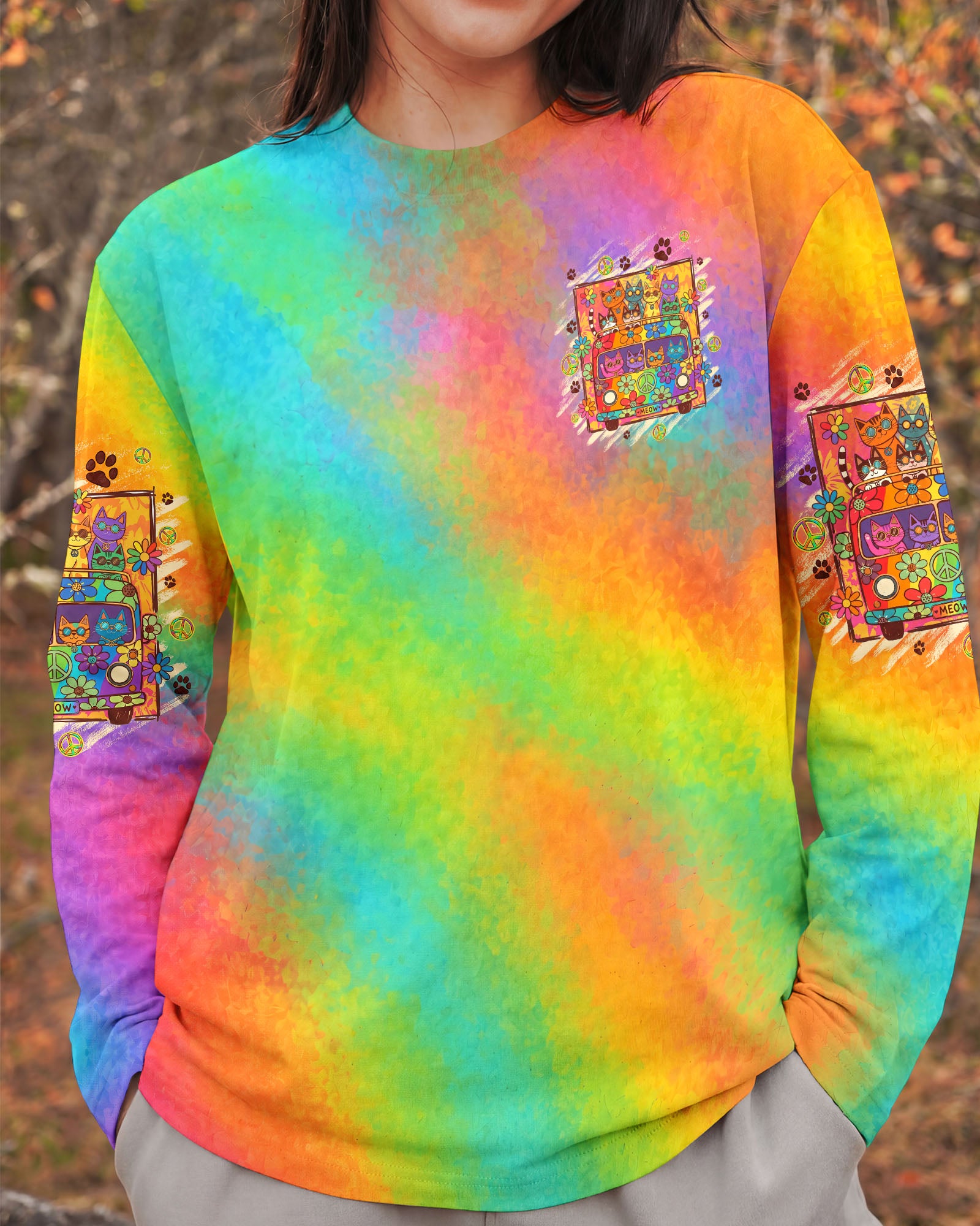 PEACE LOVE AND MEOW CATS ALL OVER PRINT - TYQY2707261
