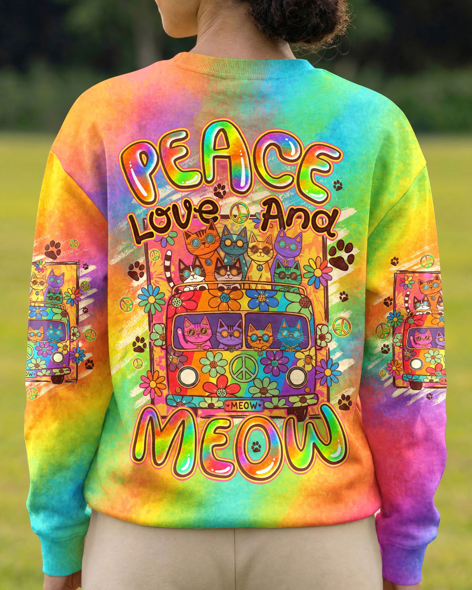 PEACE LOVE AND MEOW CATS ALL OVER PRINT - TYQY2707261