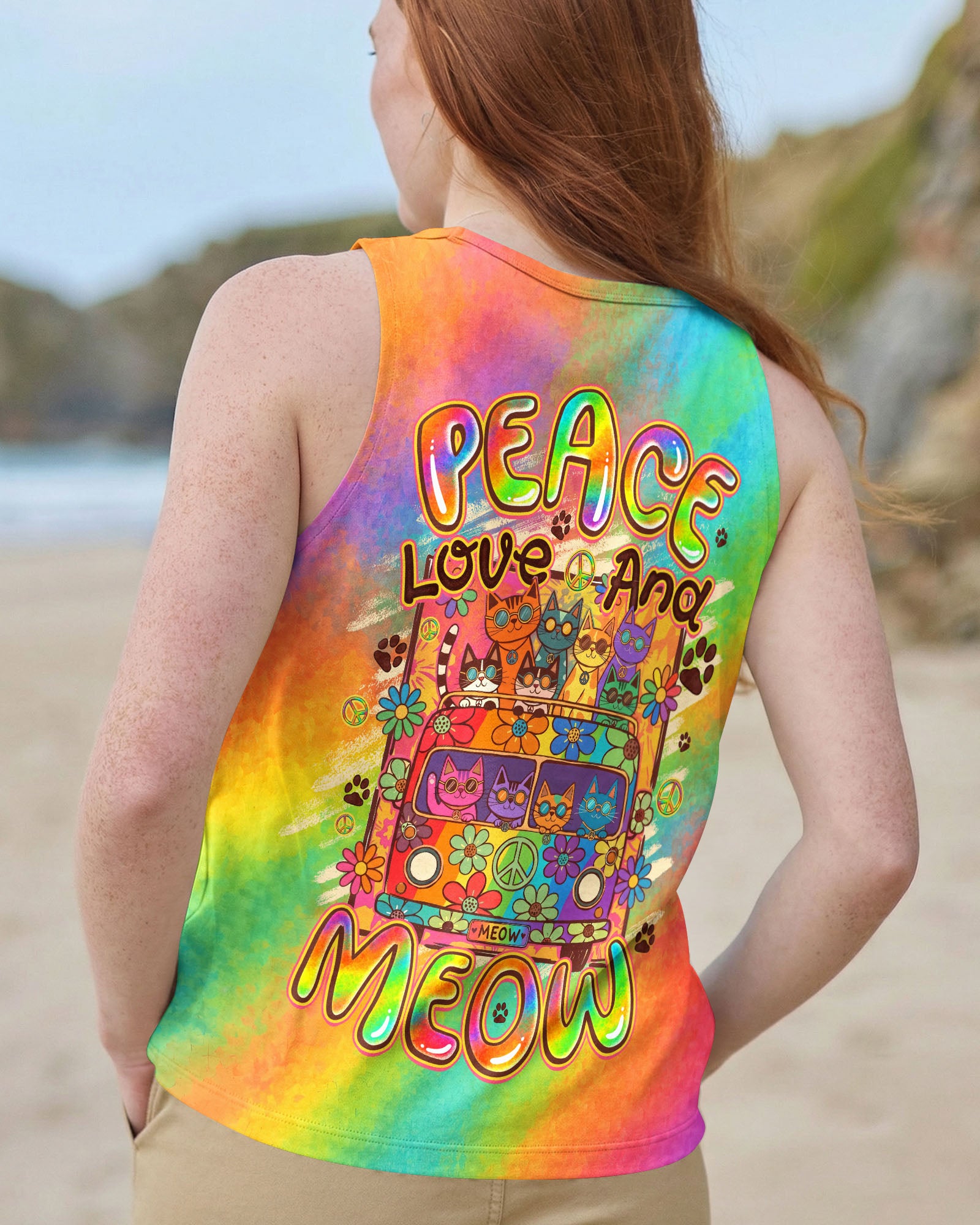 PEACE LOVE AND MEOW CATS ALL OVER PRINT - TYQY2707261