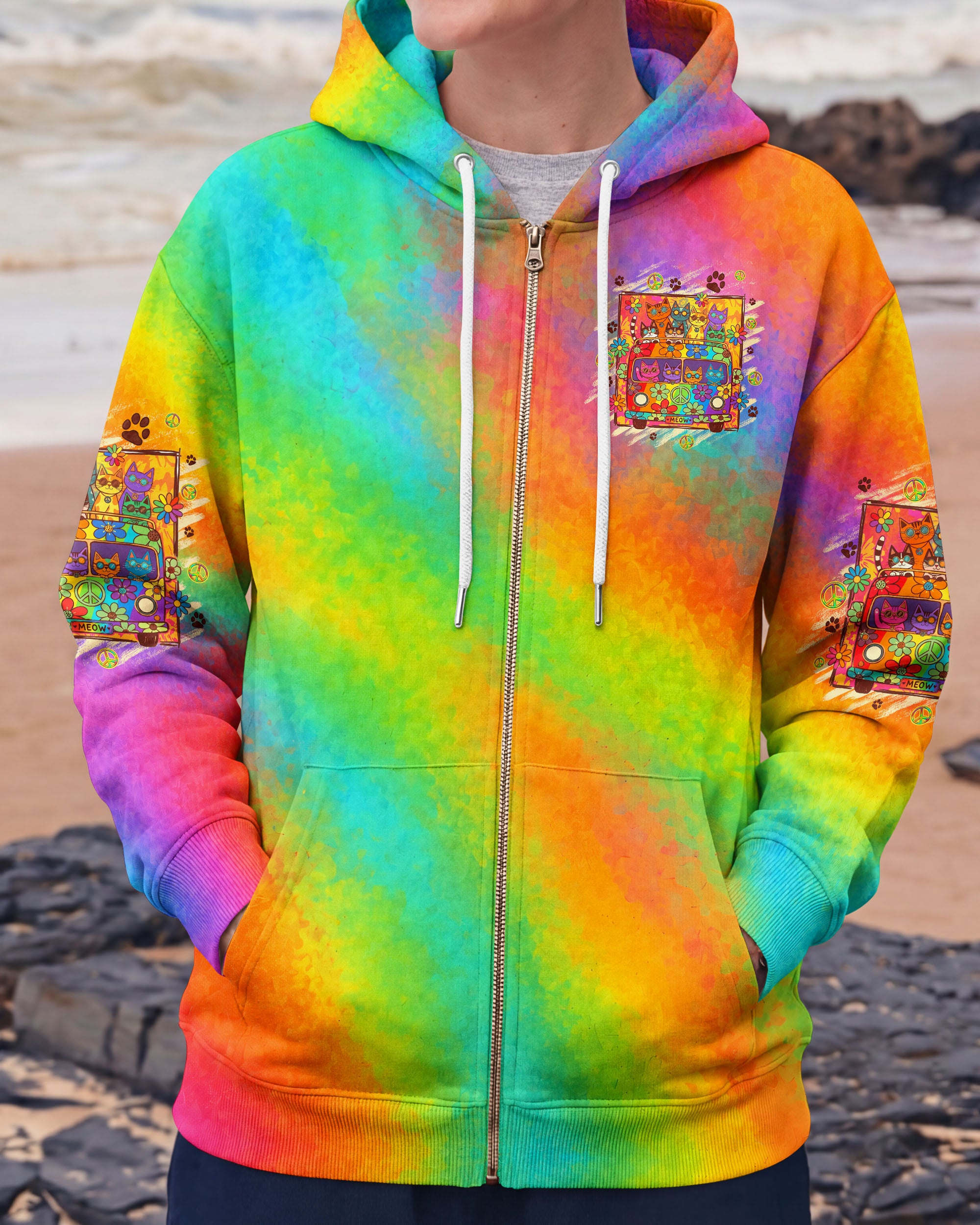 PEACE LOVE AND MEOW CATS ALL OVER PRINT - TYQY2707261