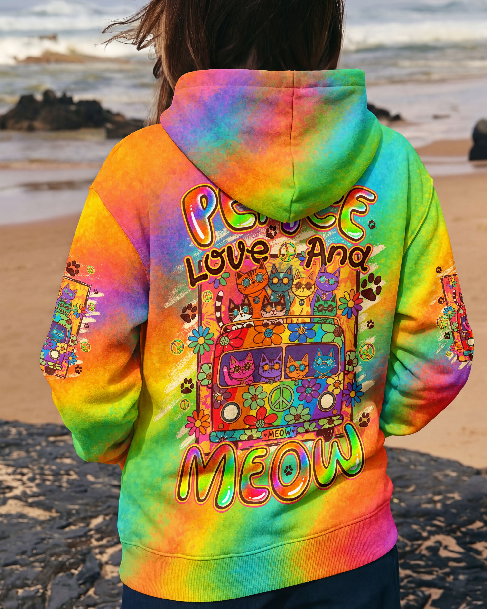 PEACE LOVE AND MEOW CATS ALL OVER PRINT - TYQY2707261