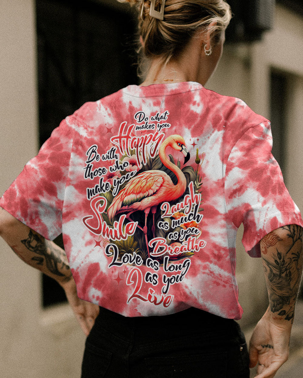 DO WHAT MAKES YOU HAPPY FLAMINGO TIE DYE ALL OVER PRINT - TYTD0206232