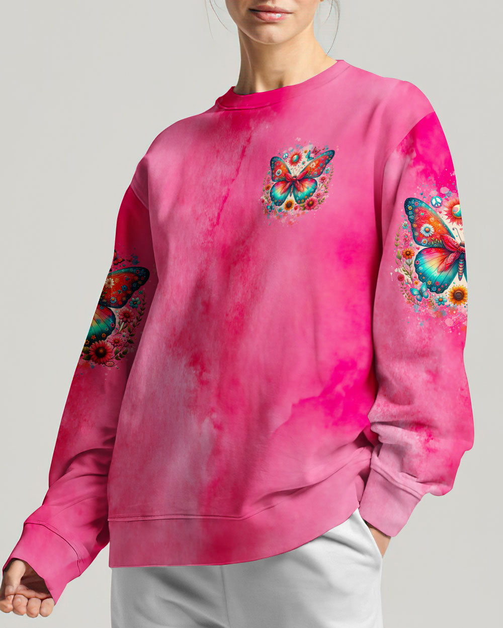 NEVER UNDERESTIMATE A WOMAN WHO LOVES BUTTERFLIES ALL OVER PRINT - TYTD1106244