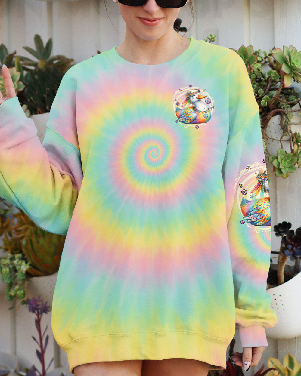 DON'T WORRY BE HAPPY DUCK HIPPIE TIE DYE ALL OVER PRINT - TYTD1508251