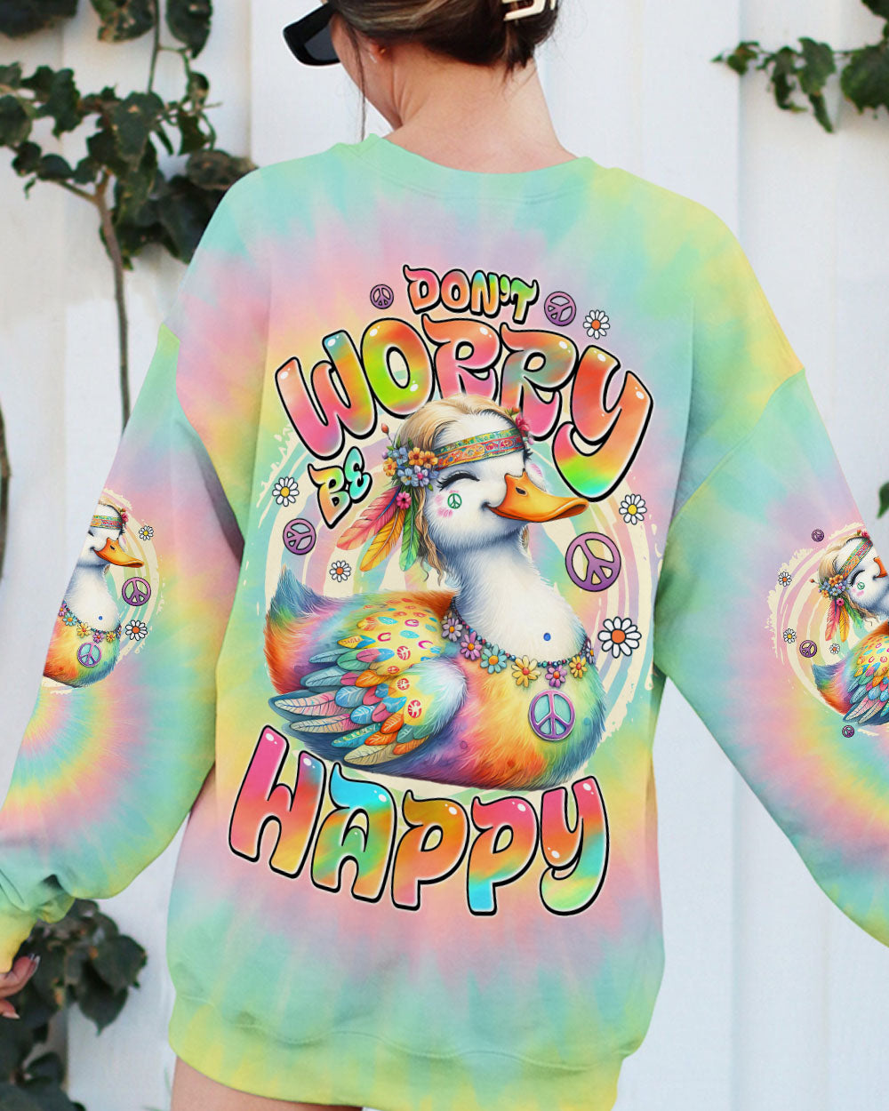 DON'T WORRY BE HAPPY DUCK HIPPIE TIE DYE ALL OVER PRINT - TYTD1508251