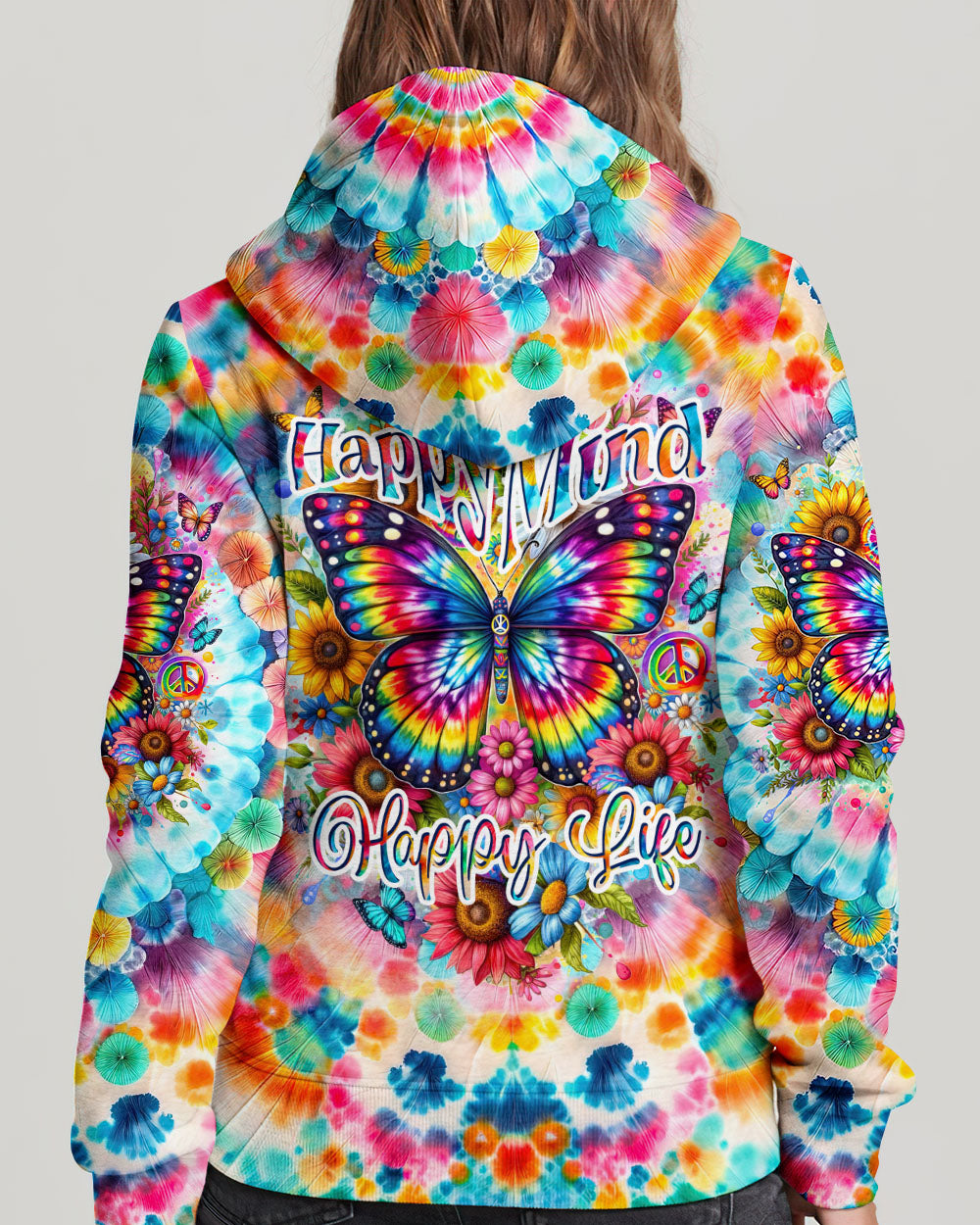 HAPPY MIND HAPPY LIFE BUTTERFLY TIE DYE ALL OVER PRINT - TYTD2401241