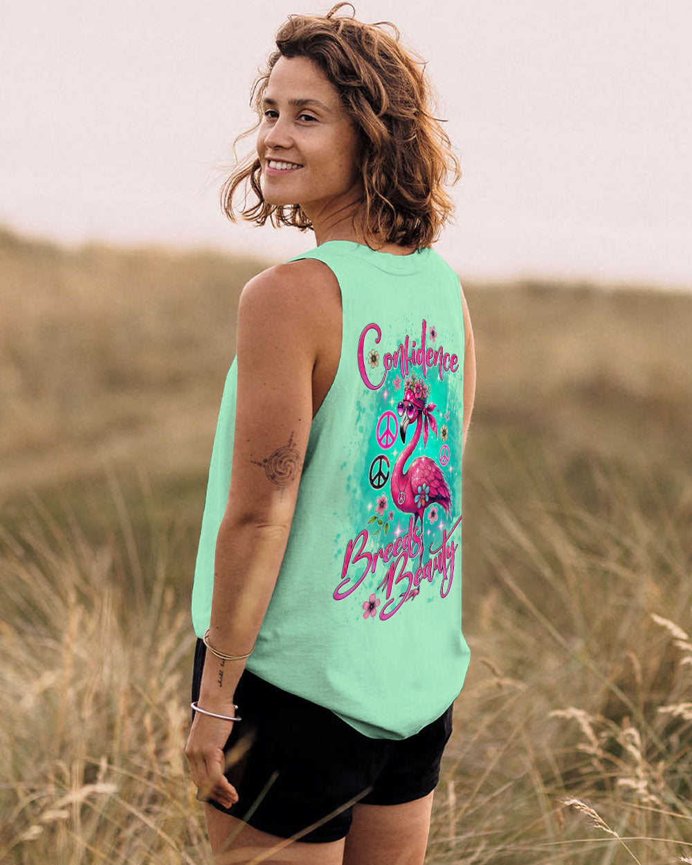 CONFIDENCE BREEDS BEAUTY FLAMINGO ALL OVER PRINT - TYTD2506242