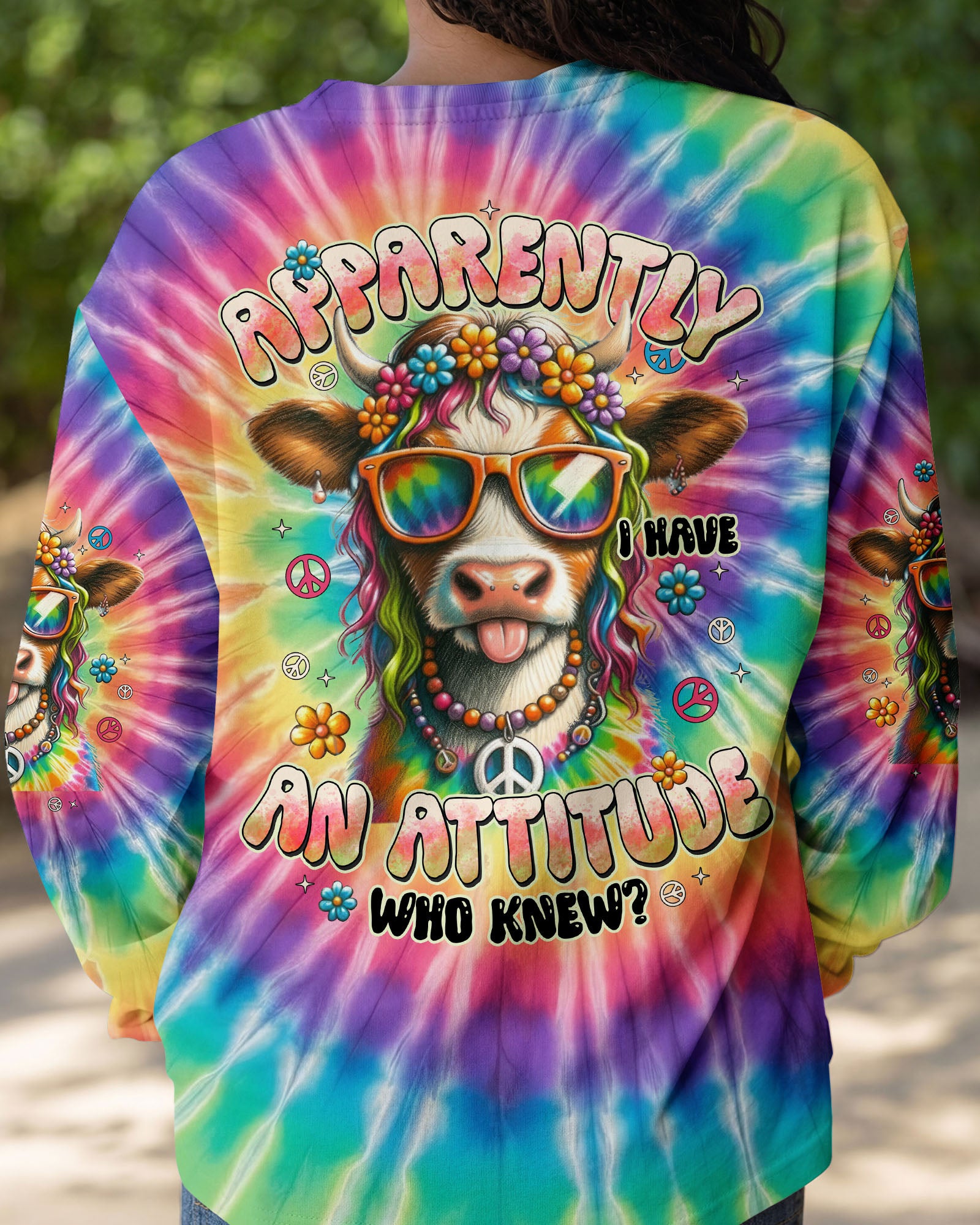 APPARENTLY I HAVE AN ATTITUDE WHO KNEW COW COLORFUL ALL OVER PRINT - TYTD2912251