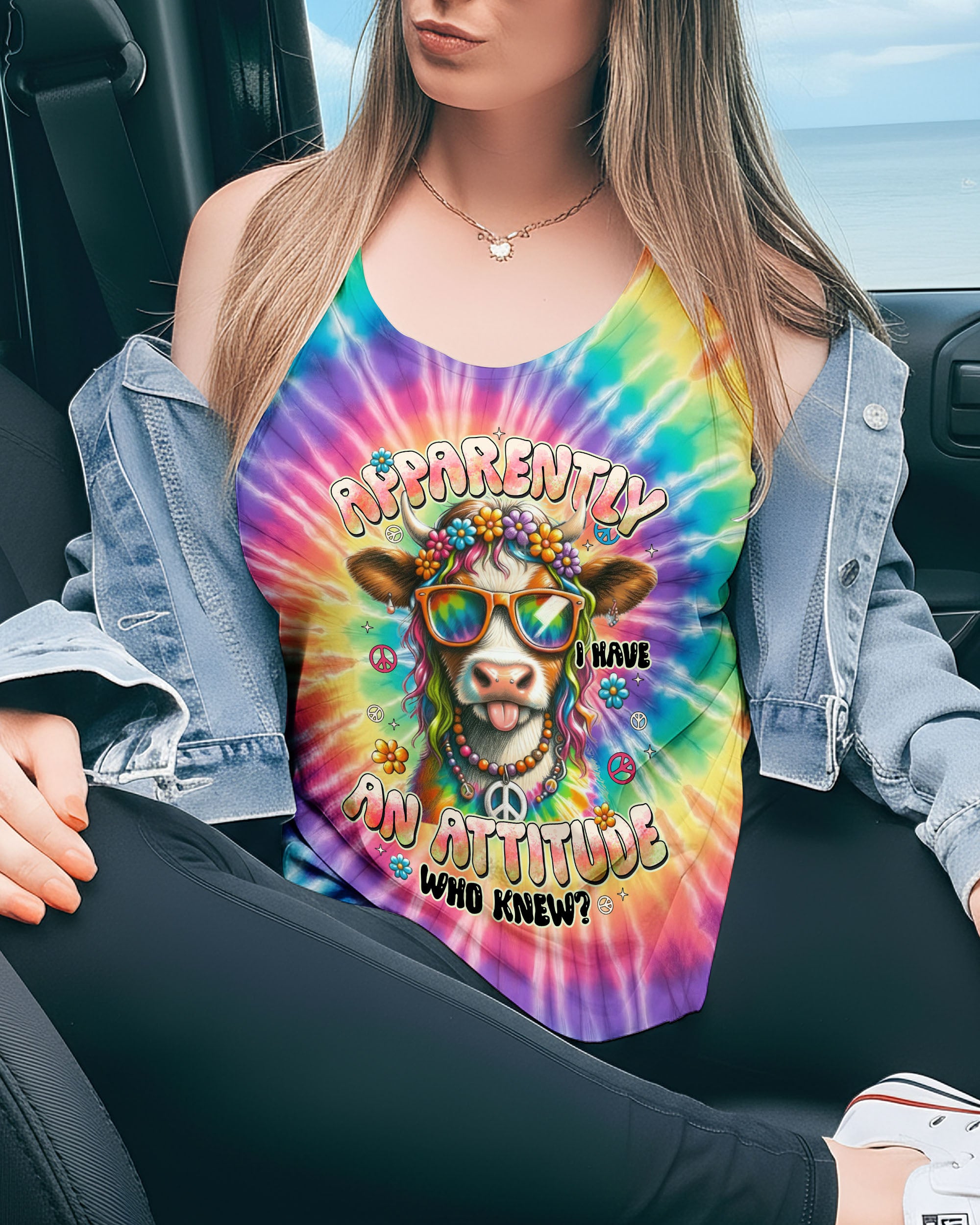 APPARENTLY I HAVE AN ATTITUDE WHO KNEW COW COLORFUL ALL OVER PRINT - TYTD2912251