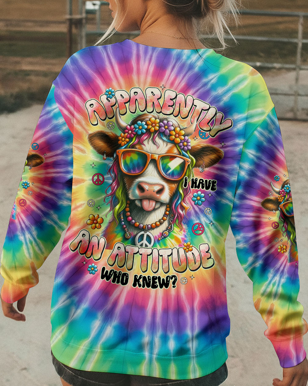 APPARENTLY I HAVE AN ATTITUDE WHO KNEW COW COLORFUL ALL OVER PRINT - TYTD2912251