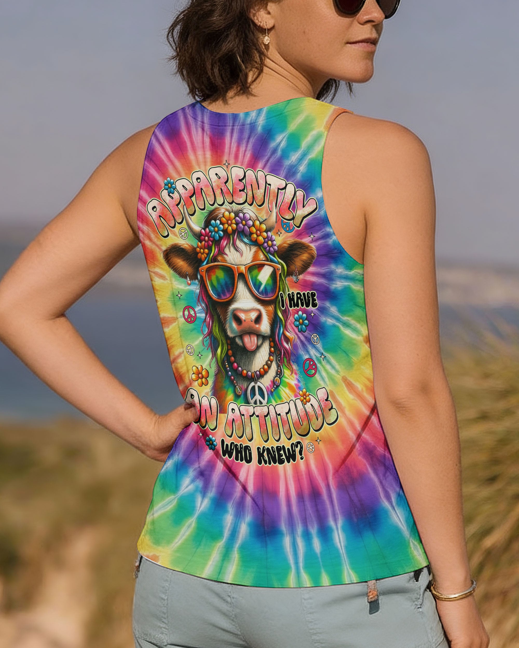 APPARENTLY I HAVE AN ATTITUDE WHO KNEW COW COLORFUL ALL OVER PRINT - TYTD2912251
