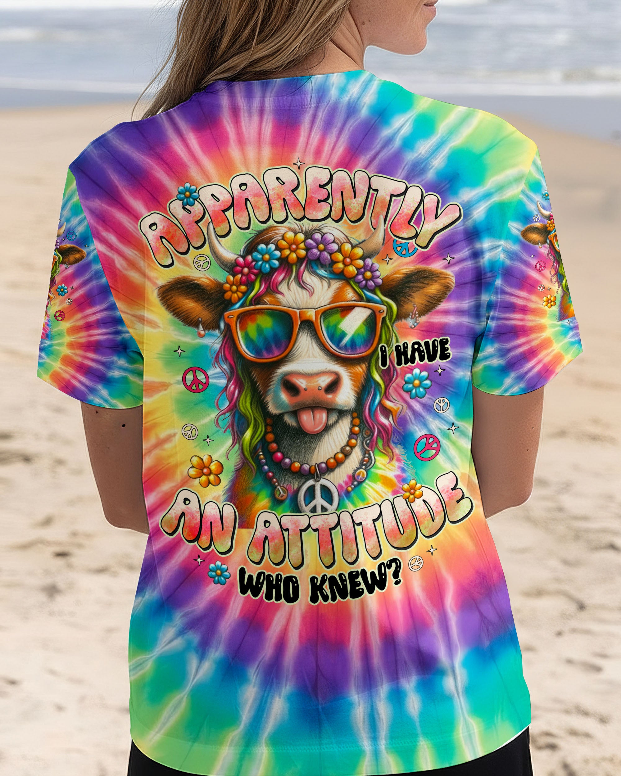 APPARENTLY I HAVE AN ATTITUDE WHO KNEW COW COLORFUL ALL OVER PRINT - TYTD2912251