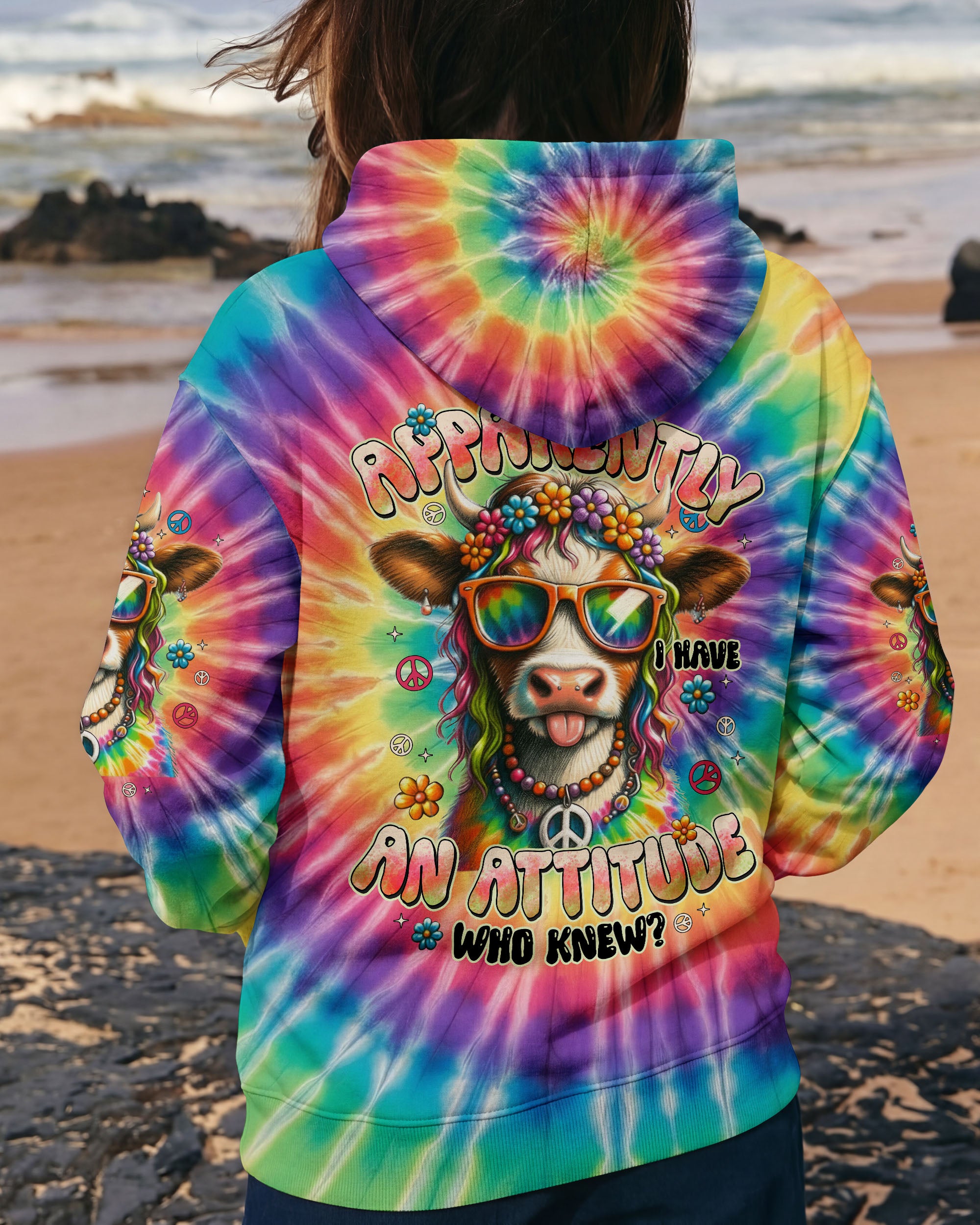 APPARENTLY I HAVE AN ATTITUDE WHO KNEW COW COLORFUL ALL OVER PRINT - TYTD2912251