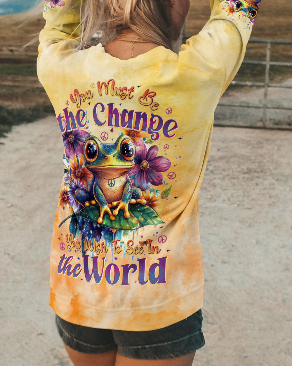 YOU MUST BE THE CHANGE FROG ALL OVER PRINT - TYTD3009243