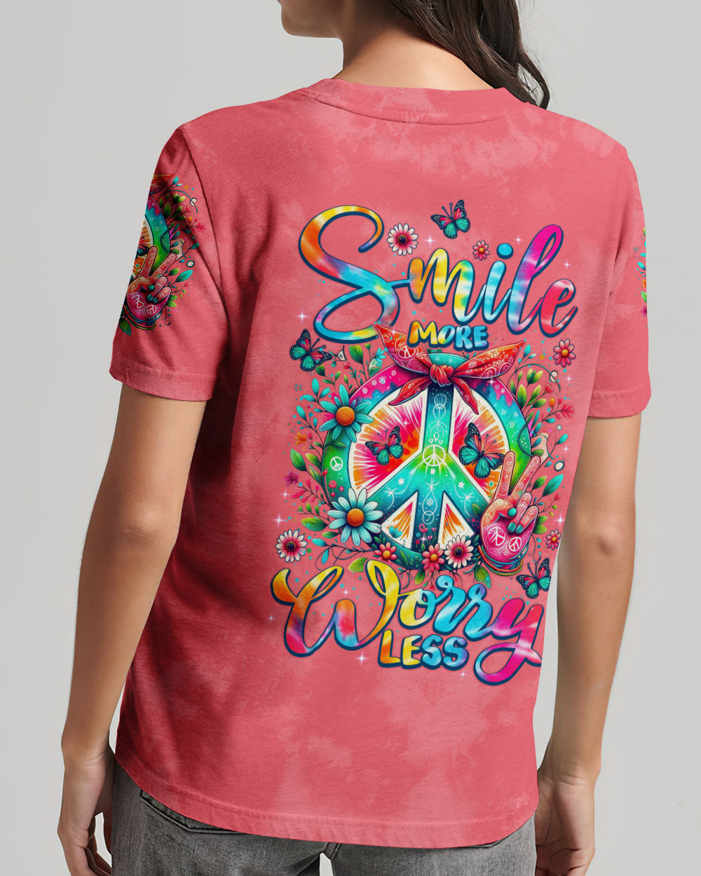 SMILE MORE WORRY LESS PEACE ALL OVER PRINT - TYTM00706242