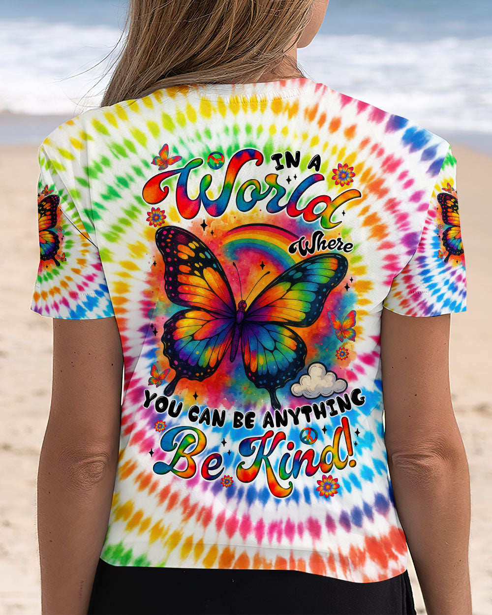 IN A WORLD WHERE YOU CAN BE ANYTHING BE KIND BUTTERFLY TIE DYE ALL OVER PRINT - TYTM0206254