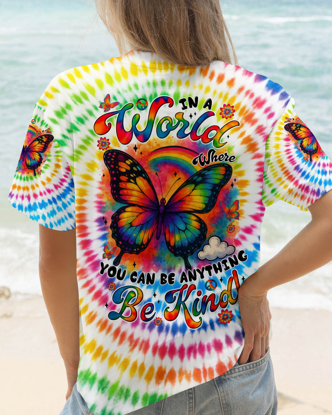 IN A WORLD WHERE YOU CAN BE ANYTHING BE KIND BUTTERFLY TIE DYE ALL OVER PRINT - TYTM0206254