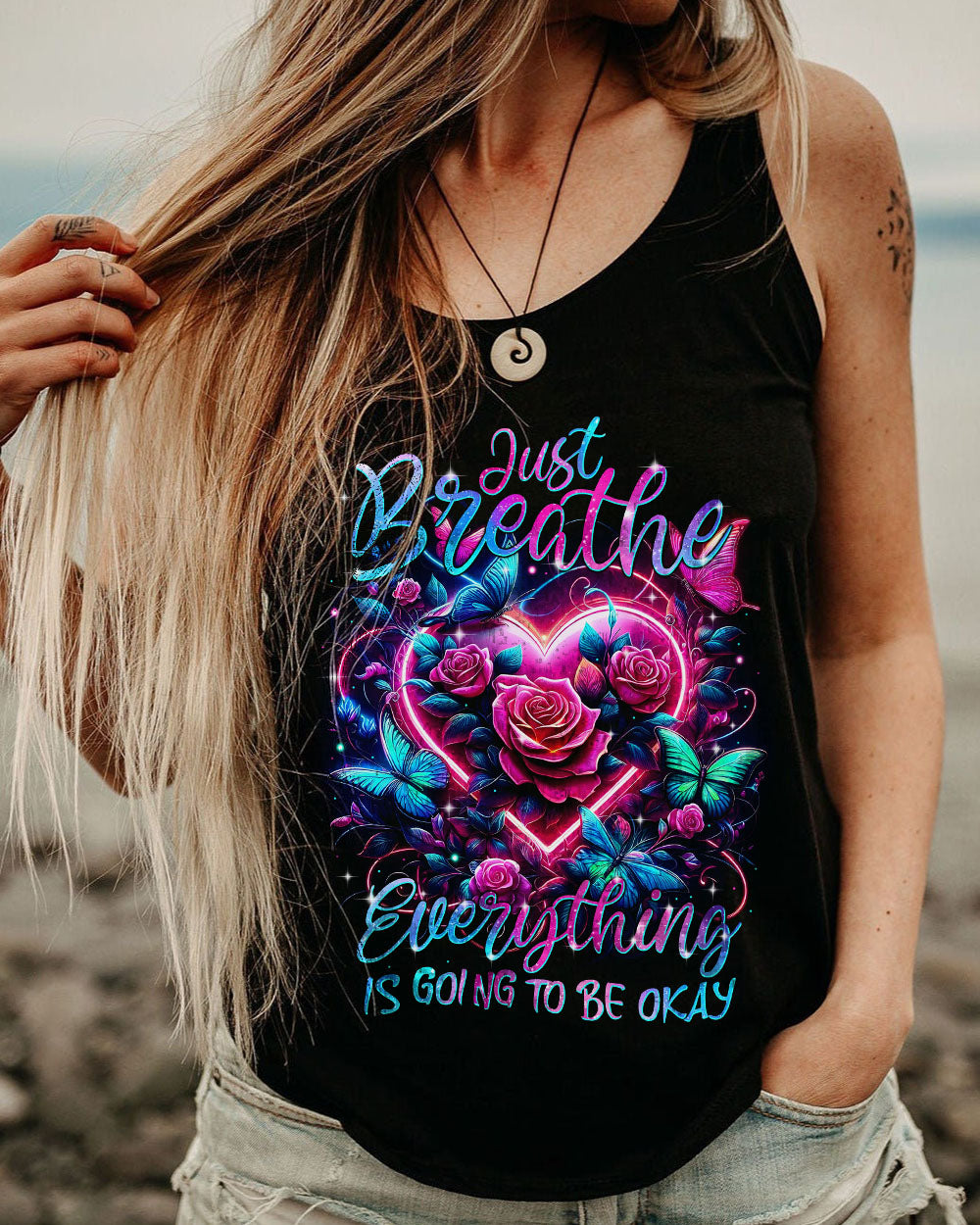 JUST BREATHE BUTTERFLIES HEART ALL OVER PRINT - TYTM0305245