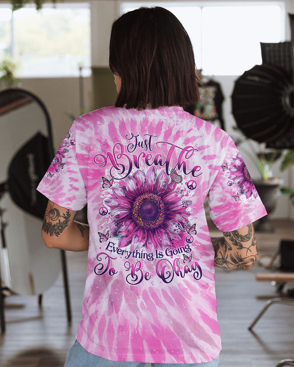 JUST BREATHE SUNFLOWER TIE DYE ALL OVER PRINT - TYTM0401254
