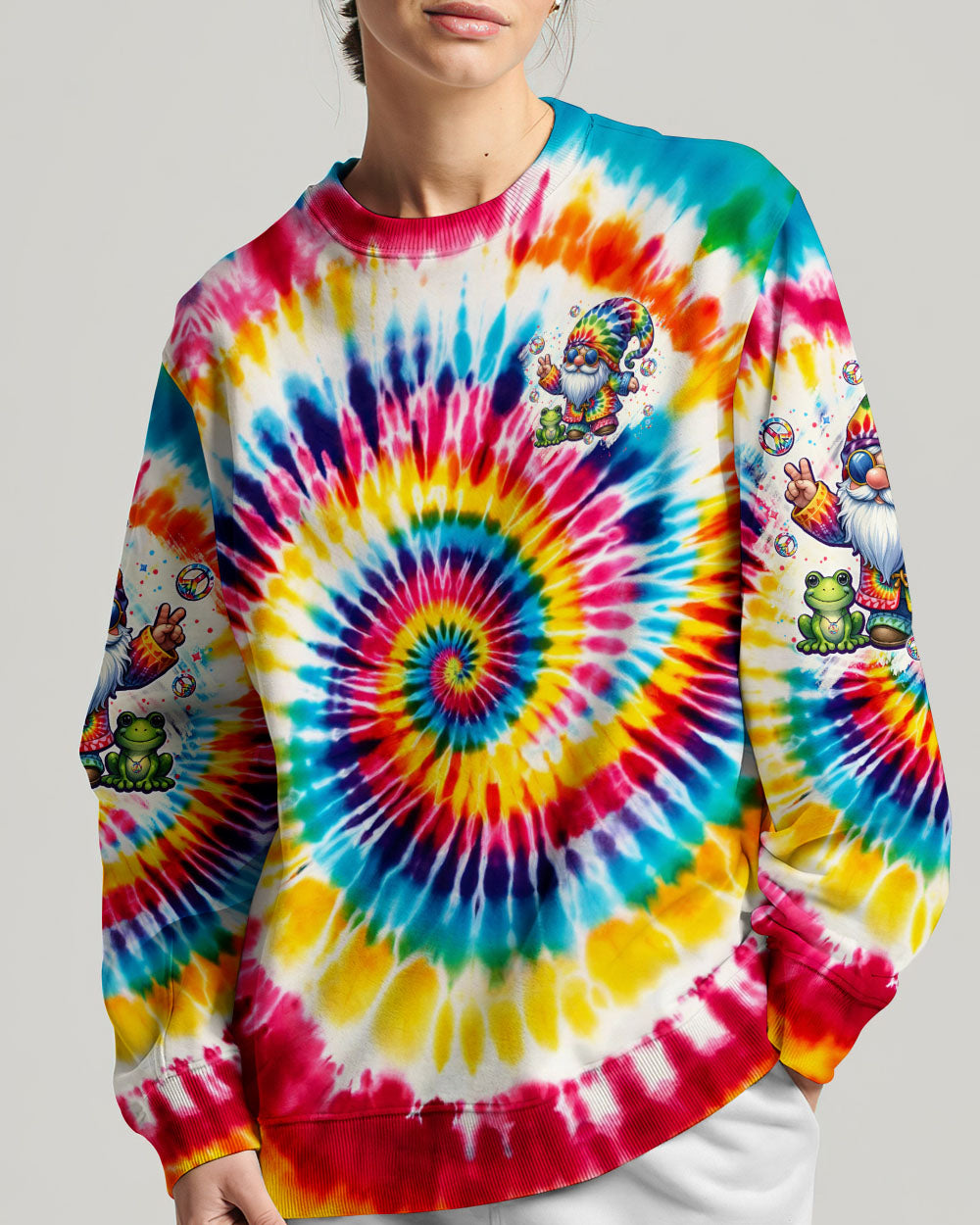 DON'T WORRY BE HIPPIE GNOME AND FROG TIE DYE ALL OVER PRINT - TYTM0606242