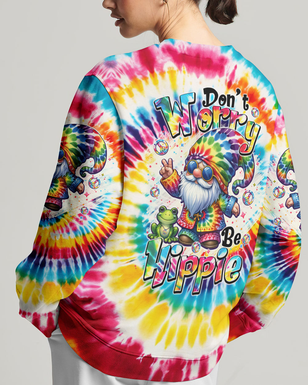 DON'T WORRY BE HIPPIE GNOME AND FROG TIE DYE ALL OVER PRINT - TYTM0606242
