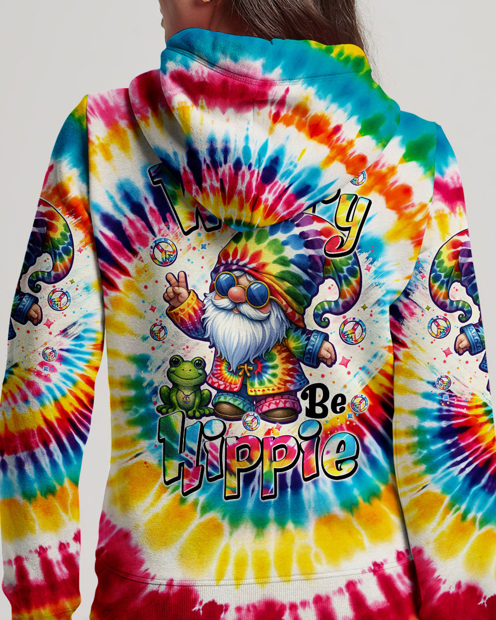 DON'T WORRY BE HIPPIE GNOME AND FROG TIE DYE ALL OVER PRINT - TYTM0606242