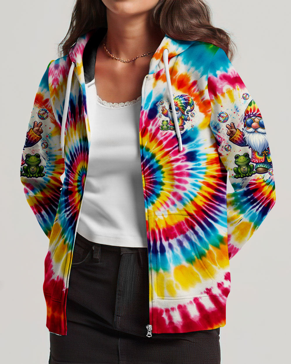 DON'T WORRY BE HIPPIE GNOME AND FROG TIE DYE ALL OVER PRINT - TYTM0606242