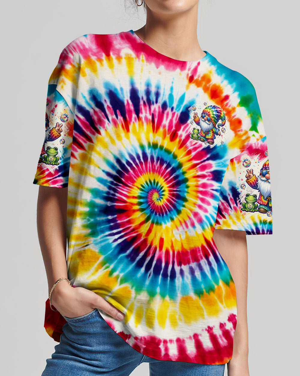 DON'T WORRY BE HIPPIE GNOME AND FROG TIE DYE ALL OVER PRINT - TYTM0606242