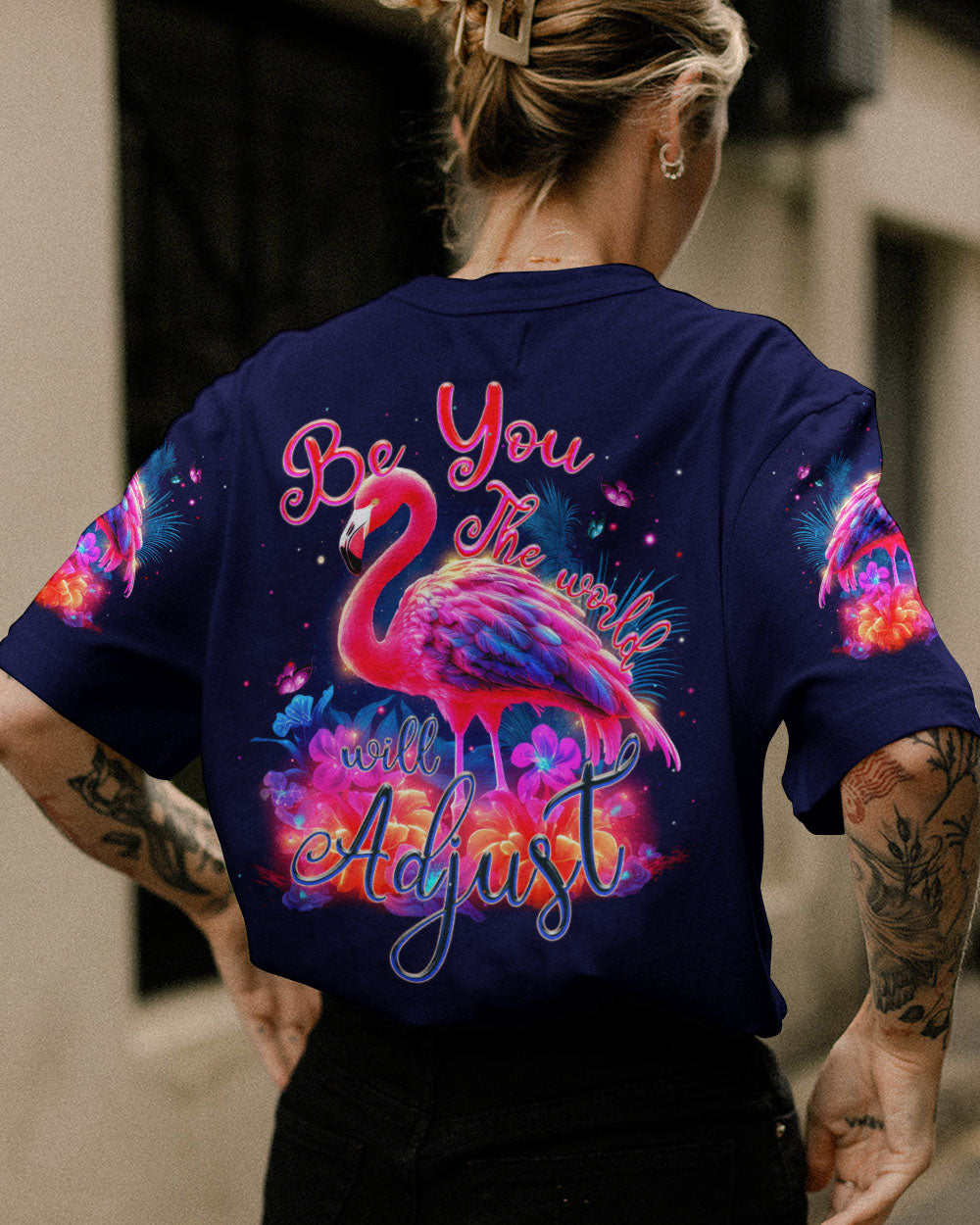 BE YOU THE WORLD WILL ADJUST FLAMINGO ALL OVER PRINT - TYTM1006232