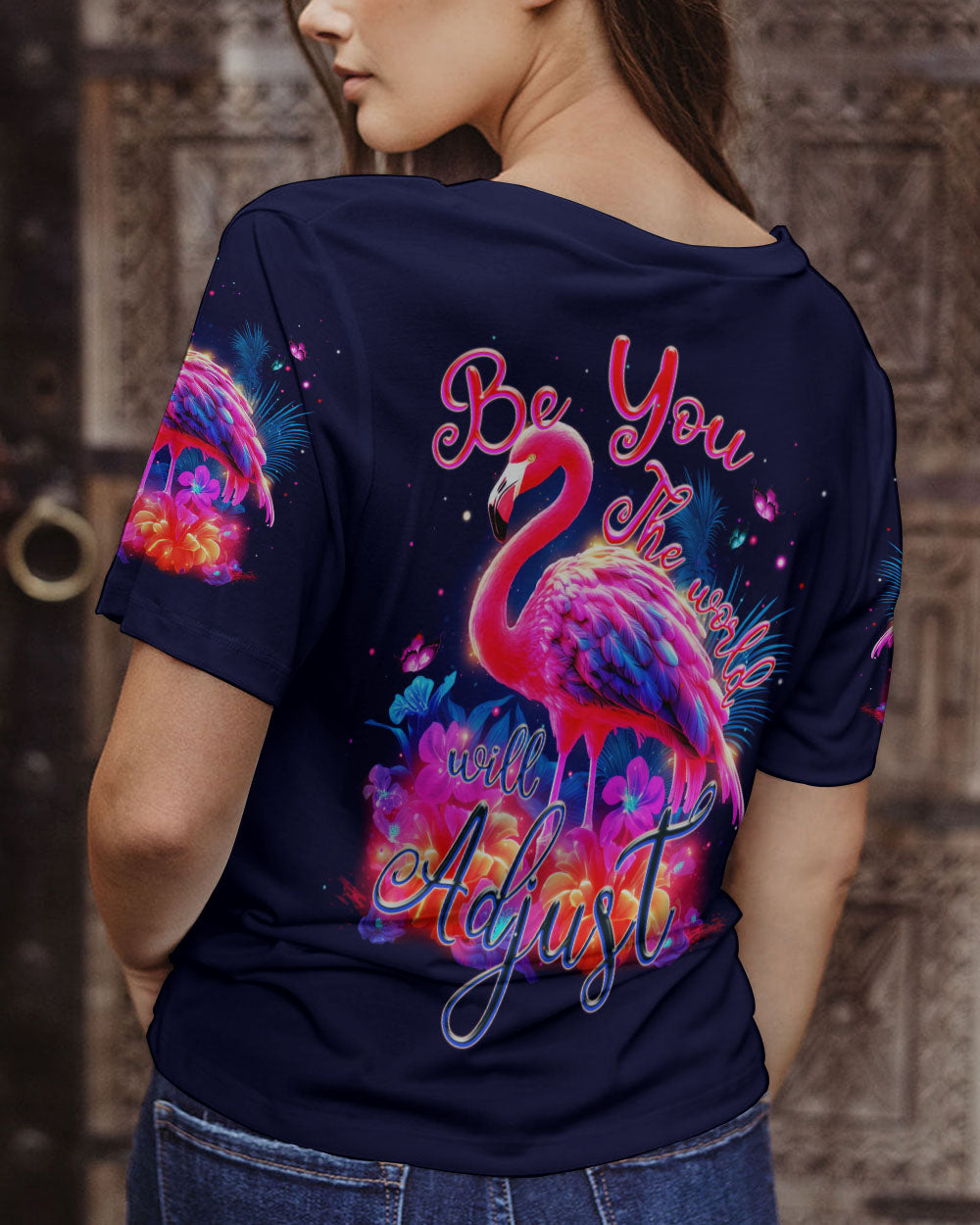 BE YOU THE WORLD WILL ADJUST FLAMINGO ALL OVER PRINT - TYTM1006232