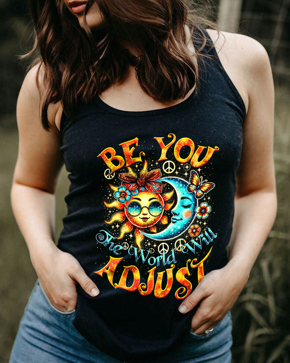 BE YOU THE WORLD WILL ADJUST SUN AND MOON HIPPIE ALL OVER PRINT - TYTM10077241